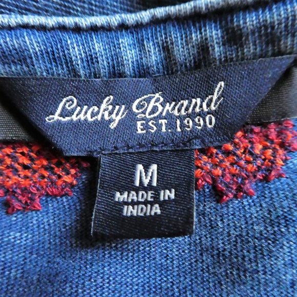 Lucky Brand Dress Blue Indigo Red Embroidered M - Picture 6 of 6
